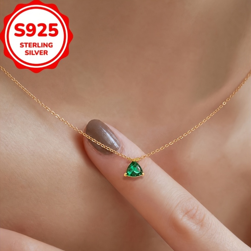 Exquisite S925 Silver Triangle Pendant Necklace for Women